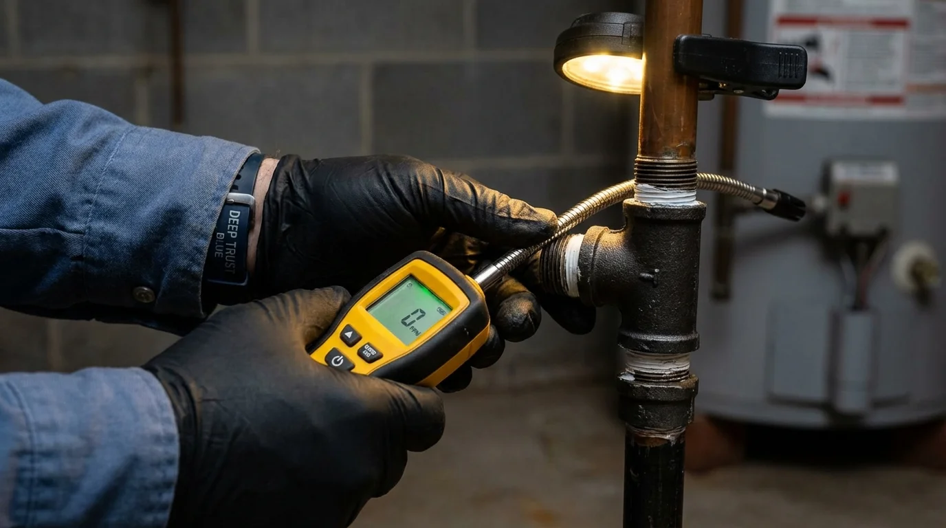 Gas leak detection with electronic sniffer by Johns Plumbing LLC in Rankin