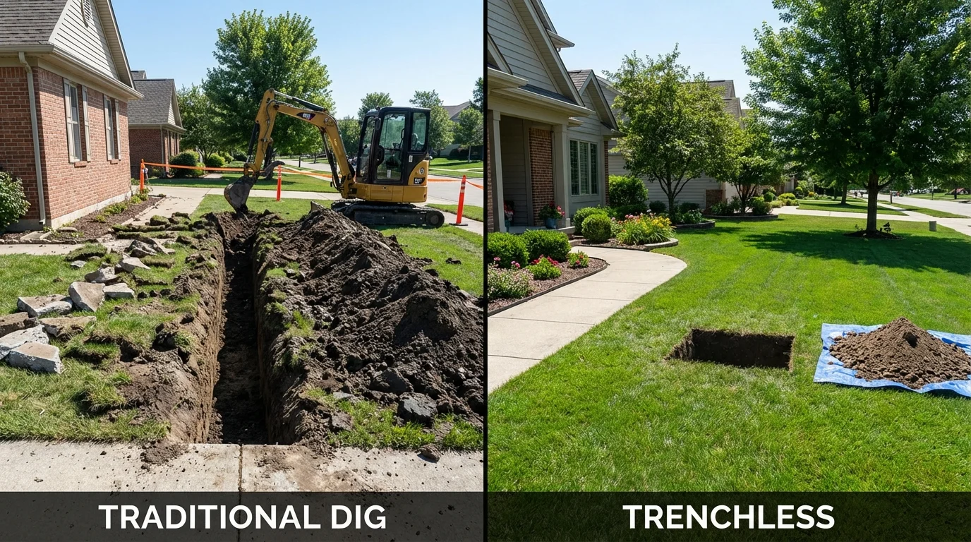 Trenchless sewer repair with minimal yard damage versus traditional excavation in Rankin, TX